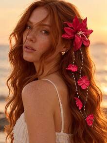 1pc Fashion Bohemian Cattleya Artificial Flower Hair Clip With Tassel, Women's Hair Accessory For Travel, Party, Gift For Friends - Multicolor - View 1