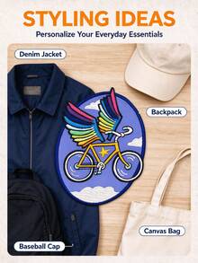 1pc/2pcs/4pcs/5pcs/7pcs/8pcs/9pcs Rainbow Wing Flying Bicycle Embroidered Iron On Patch For Jackets Backpacks - Multicolor - View 3