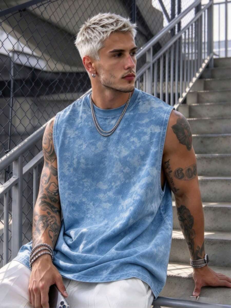 Simple Studio | Men's Retro Rugged Style Washed Short Sleeve Tank Top | Suitable For Summer Wear | Comfortable & Breathable | Leading Fashion