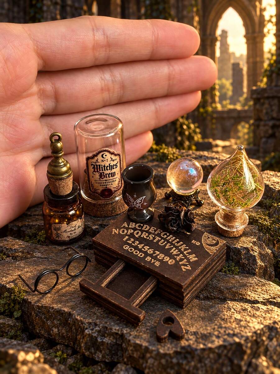 Miniature Distressed Style Witch Potion Bottle Scene Accessories, Dollhouse Halloween Atmosphere Miniature Decor, Mini Alchemy And Apothecary Scene Accessories - one-size - View 1