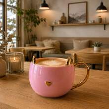 HappyWare 3D Ceramic Cat Mug With Gold Handle 420ml - Pink - View 3