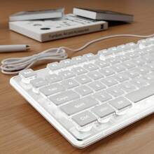 EWEADN Pink Full-Size Wired Keyboard, White Backlit Pudding Keycaps, Silent USB Computer Keyboard, Metal Panel, Easy-To-Read Non-Fading Keycaps, Cute Desktop Decor, Suitable For Windows PC Desktop - View 10