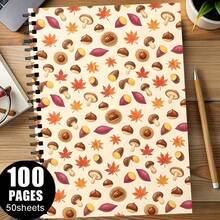 2D Flat 2D Plane Horizontal Line Notebook [Autumn Story] 1pc Pumpkin Mushroom Theme Spiral Notebook, 1pc, Mixed Paper, Suitable For School And Office Supplies, Perfect Gift For Friends And Colleagues - One Book (50 Pages, 100 Pages) - View 4