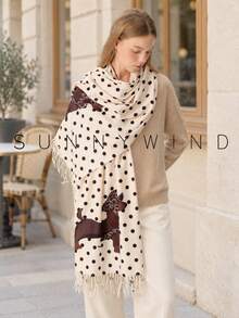 1pc Women's Animal Cat Dog Sweet Fashion Cute Preppy Style Casual Versatile Polyester Scarf For All Seasons Daily Use - Beige - View 4