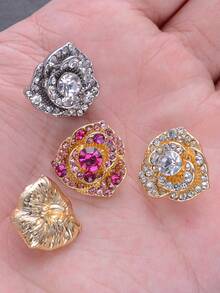 5pcs Multi Tone Rose Rhinestone Sew-On Buttons, Luxury Floral Crystal Hand Sew Buttons For Jacket, Formal Dress DIY Accessories - Multicolor - View 8