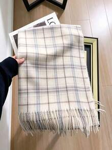 1pc Women's Elegant Knitted Tassel Scarf - Comfortable, Windproof, Warm, Suitable For Autumn/Winter | Ideal Holiday Gift - White Plaid - View 3