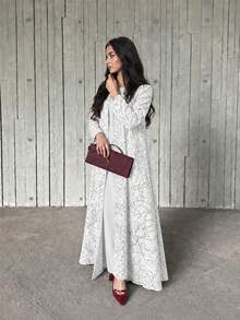 Hafizah Modest Textured Jacquard Long Sleeve Jacket For Women, Summer Spring White Fall - White - View 3