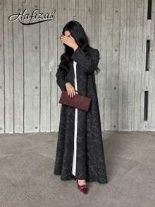 Hafizah Modest Textured Jacquard Long Sleeve Jacket For Women, Summer Spring Black Fall - Black - View 1