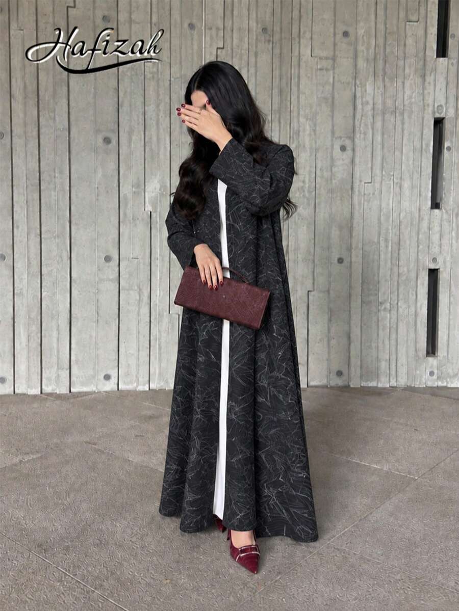 Hafizah Modest Textured Jacquard Long Sleeve Jacket For Women, Summer Spring Black Fall - Black - View 1