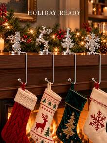 1pc Christmas Stocking Hook, Fireplace Mantel Wreath Hook, Non-Slip Fireplace Mantel Hook, Multi-Function Key Hook, Snowman, Reindeer, Christmas Tree And Santa Claus Design, Bathroom Non-Slip Base Hook, 2pcs - Multicolor - View 2