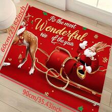 Christmas Santa Sleigh & Reindeer Print Floor Mat, Soft Flannel Square Rug, Machine Washable, Indoor Entryway Door Mat, Living Room Bedroom Holiday Party Decor, Christmas Gift - Multicolor - View 12