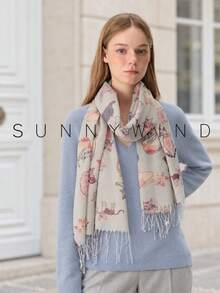 1pc Women's Gold Thread Animal Cartoon Kitten Cute Lively Sweet Versatile Fashion Polyester Scarf For All Seasons Daily Wear - Light Grey - View 5
