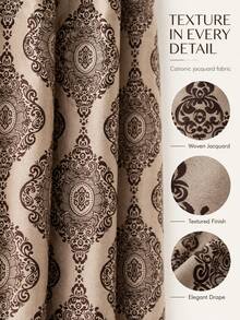 1 pièce Rideau occultant jacquard cationique rouge, rideau occultant thermique isolé de style vintage américain, convient pour la chambre, le salon et le bureau à domicile, rideau d'intimité - Rouge foncé - Voir 3