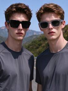 2PCS Men Basic Casual Square Fashion Glasses, Lightweight PC Frame ...