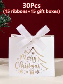30pcs Christmas Gift Box Set, Gold Foil Merry Christmas Christmas Tree Pattern, Green Paper Gift Boxes With Satin Ribbon, Elegant Holiday Party Candy Packaging, Christmas Snacks, Cookies, Small Gifts Packaging, Christmas Eve Party Decoration Gift Box - View 14