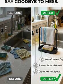 Rak Organizer Wastafel Dapur dengan Gantungan Lap Piring dan Baki Penampung Air, Tempat Spons Hitam untuk Meja Dapur, Rak Pengering Lap Piring untuk Pengorganisasian Dapur, Rak Pengering Lap Piring Plastik dengan Baki Penampung Air, Organizer Wastafel Dapur dan Rak Spons Dua Lapis, Rak Penyimpanan Meja Dapur untuk Lap Piring dan Penyimpanan Dapur Kecil, Juga Cocok untuk Penyimpanan, Dekorasi Taman Luar Ruangan, Dekorasi Kipas Angin, Dekorasi Ruangan - MultiWarna - View 7