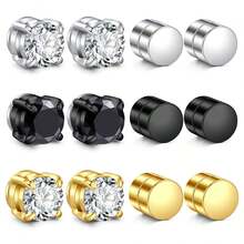 CIZME Stud Earrings - Non Piercing Fake Clip On Earring Stainless Steel Hypoallergenic Ear Rings For Women, Fashion Diamond Design, Silver/Black Styles - Multicolor - View 6