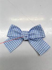1pc Blue Plaid Bow Hair Clip, Cute Hair Accessory For Women And Girls - Blue and White - View 6