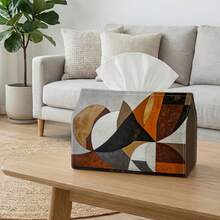 1pc Modern Geometric Design Tissue Box, Rounded Shape In Brown, Grey And White Tones, Decorative Storage Solution For Holiday Home Decor, Kitchen And Living Room - Multicolor - View 2