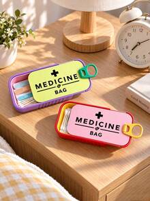 Mini Portable Medicine Box With "MEDICINE BAG" Print, Snap-Seal Pill Organizer, Compact Storage For Pills, Band-Aids, And First Aid Essentials, Suitable For Commuting, Short Trips, Dorm Desk, And Home Vanity Organization, Ideal For Students And Outdoor Enthusiasts, Practical Niche Birthday Gift, Portable Pill Dispenser, Travel Mini Medicine Storage Box, Pocket-Sized Medical Organizer - Multicolor - View 5