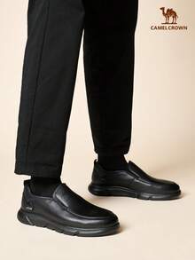CAMEL CROWN Men's Business Casual Leather Shoes, Soft Sole, Anti-Slip, Comfortable, Breathable, Suitable For Formal Occasions. - Black - View 1