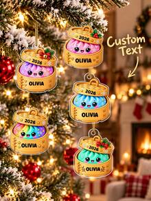 1pc Custom Personalized Name And Year Dumpling Christmas Ornament, Custom Name Steamer Basket Tree Ornament, Cheerful Basket Character Hanging Keepsake, Bright Holiday Decoration For Family Friends And Couples, Christmas Gift, For Holiday Gifting - Multicolor - View 1