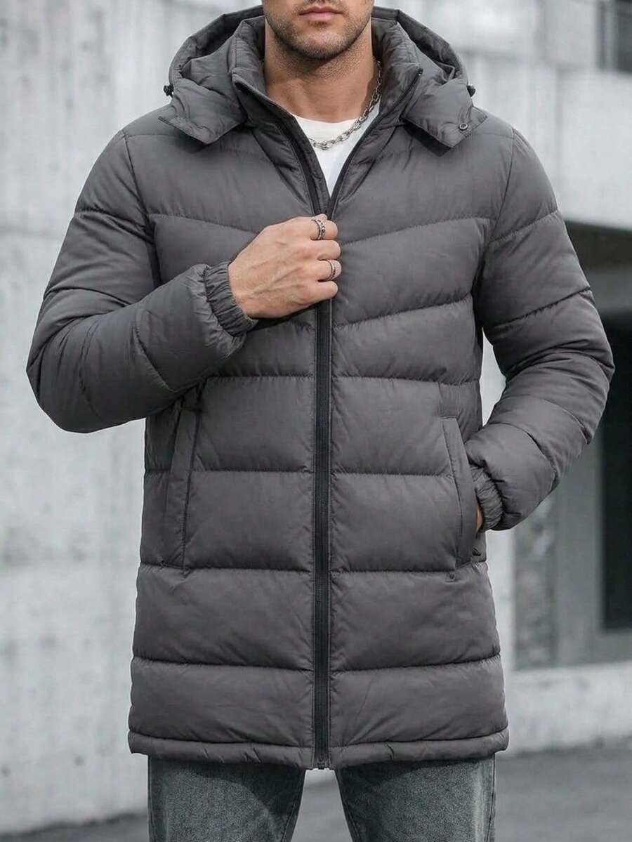 Minimal, Warm, And Effortlessly Versatile, This Hooded Puffer Jacket Is A Must-Have For Cold-Weather Styling. - Dark Grey - View 1