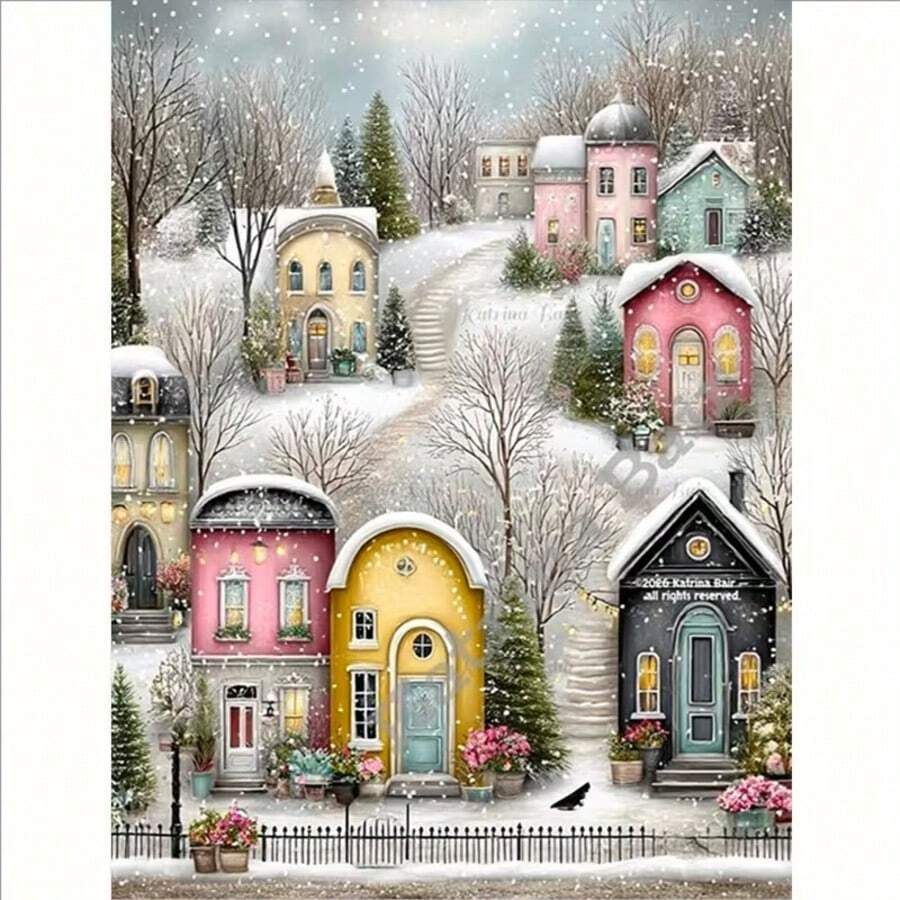 1PC DIY 5D Diamond Painting Kit Cartoon House Pattern - Round Full Drill Art Mosaic Craft, Home Wall Decor, Unframed - No Frame - View 1