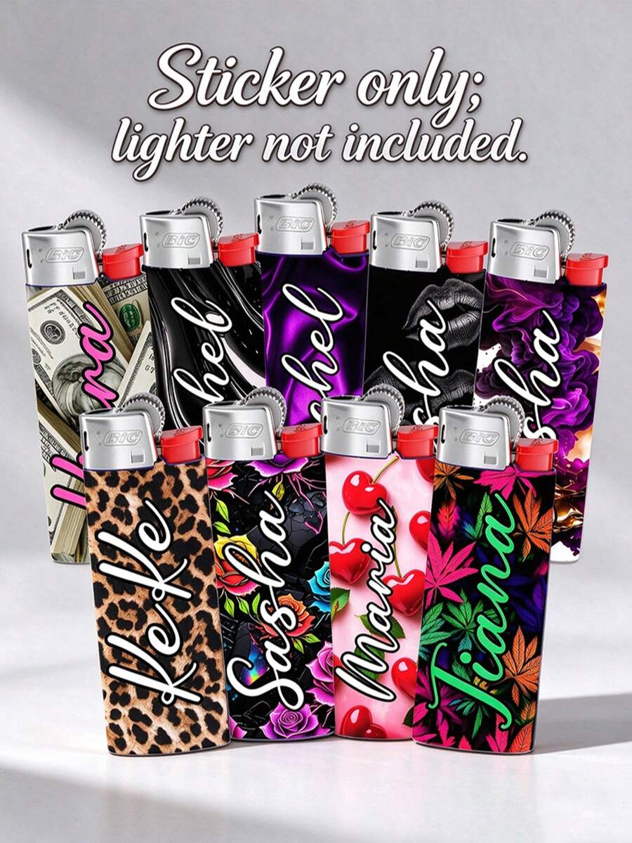 Custom Stickers (Lighter Not Included), Suitable For Pocket-Sized Device Modification. High-Definition Photo Material Printed On Soft Macaron Background. Customizable Personalized Text. Hand-Applied, Unique Tactile Feel. Perfect Gift - Multicolor - View 1