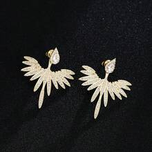 1 Pair Classic Fashion Luxury Angel Wing Zirconia Stud Earrings, Street Style Accessory For Women,Summer,Jewellery,Festival,Classy - Silver - View 6