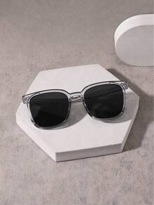 1 PC Men's Iconic Square Fashion Glasses Solid Color PC Frame Gray Lens Casual Simple Style Lightweight For Street Outdoor Travel With Glasses Box - Multicolor - View 12