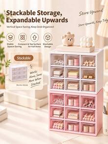 1pc 9-Grid Plastic Desktop Drawer Storage Box, Hair Accessories Organizer, Suitable For Girls Room Decor, Baby Girl Supplies,Drawer-Style Desktop Storage Box, 9-Grid Transparent Plastic Cabinet For Stationery, Jewelry And Small Items. - Multicolor - View 1