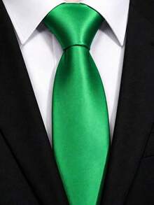 1 Solid Color Satin Tie, Men's Solid Color Tie For Business And Wedding (7cm) - Green - View 3