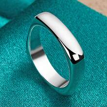 925 Silver Plated Smooth Round Square Ring For Women Men Wedding Charm Engagement Party Fashion Jewelry - Silver - View 5