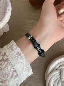 1件經典圓形女款石英手錶，黑色可調節PU錶帶，白色錶盤，水鑽刻度，適合日常配戴與派對 - 黑色 - 查看 5