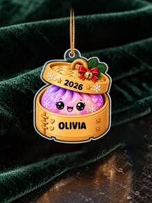 1pc Custom Personalized Name And Year Dumpling Christmas Ornament, Custom Name Steamer Basket Tree Ornament, Cheerful Basket Character Hanging Keepsake, Bright Holiday Decoration For Family Friends And Couples, Christmas Gift, For Holiday Gifting - Multicolor - View 5