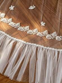 1 Piece Long Leaf‑Floral Applique Lace Ruffle Train Tulle Over‑Skirt, Flowy Ruffle Sheer Overlay For Church Wedding Bridal Styling - Multicolor - View 6