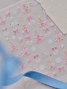 1件 3D 浮雕聖誕樹美甲貼紙，金白色雪花，自黏式聖誕快樂美甲裝飾貼 - 彩色 - 查看 4