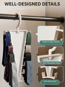 V-Shaped Wardrobe Storage Hanging Rack | 12 Hooks Large Capacity | 360° Rotating Space-Saving - Multicolor - View 15