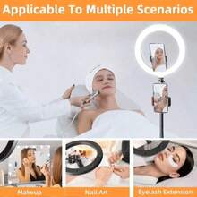 10-Inch Selfie Ring Light Includes A 43-Inch Retractable Tripod Suitable For Video Recording And Live Streaming, And Is Compatible With Smartphones, Cameras, And Webcams. Two Phone Clips | 3 Light Color Modes - Black - View 4