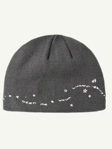 1pc Korean Style Letter Embroidered Knit Beanie Hat For Women, Versatile For Autumn/Winter, Large Head Circumference, Face-Slimming, Blogger Style - Multicolor - View 16