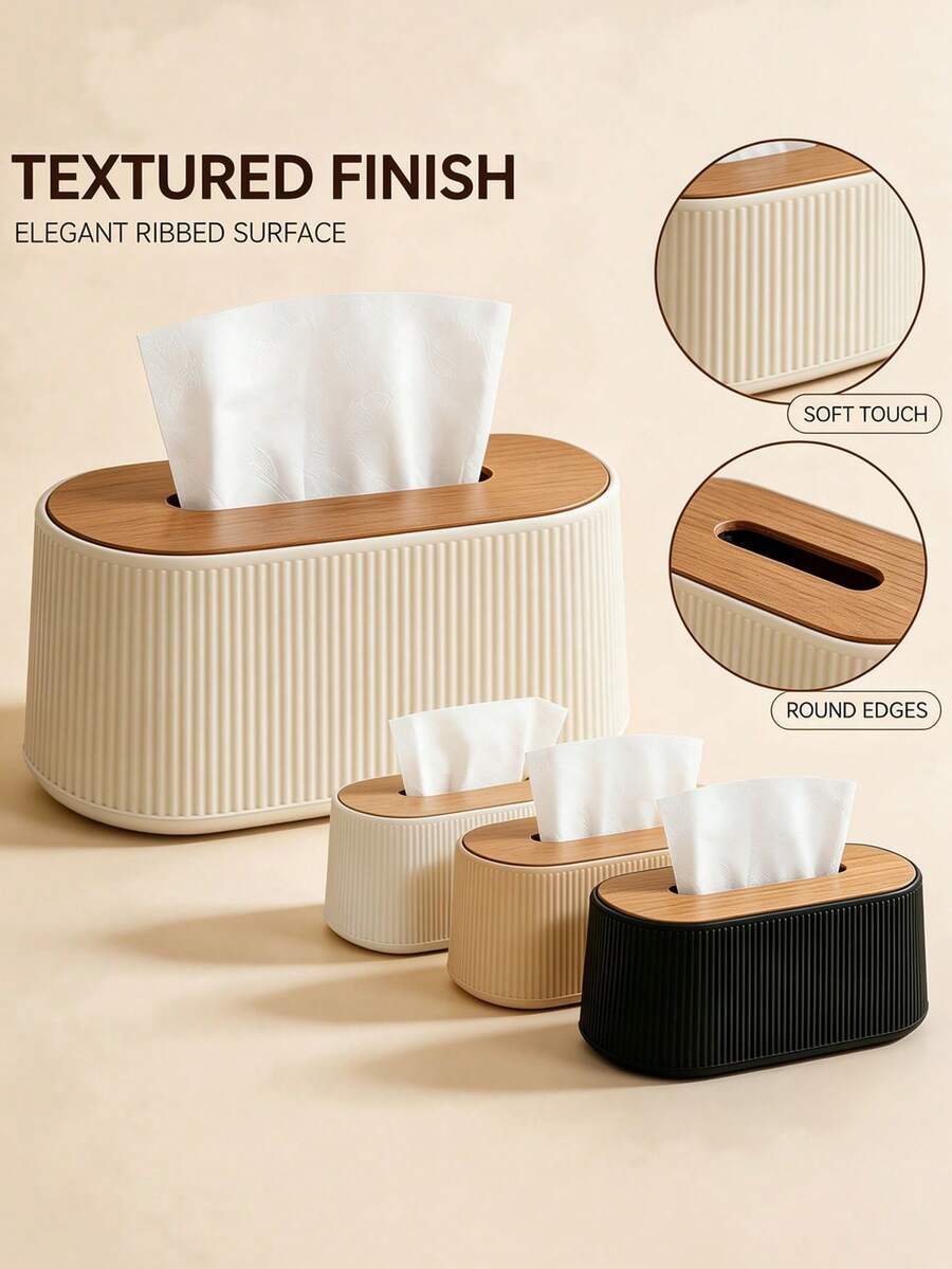 1pc Vertical Textured Paper Towel Holder Cover Decorative Rectangular Dispenser | With Removable Lid, Waterproof Decorative Napkin Holder, Suitable For Kitchen Countertop, Bathroom Vanity, Office Home Decor, Living Room, Nightstand - Multicolor - View 1