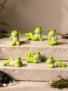 6pcs Cute Mini Frog Figurines, Resin Frogs, Micro Landscape DIY Potted Plant Moss Terrarium Decoration, Garden Fairy Decor - Multicolor - View 7