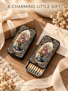 1pc Vintage Rose Floral Metal Matchbox, Sliding Pocket Matchbox, Holds Approx. 20 Matches, Suitable For Home Desktop And Candle Decoration, Christmas Gift, Matches Not Included - View 7