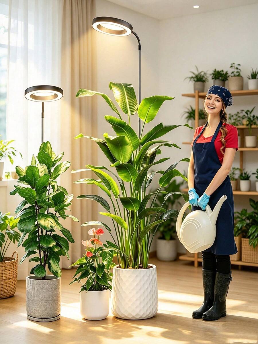 1pc USB Full Spectrum Plant Grow Light, Modern Round Disk Floor Lamp, Suitable For Large Potted Plants, Dimmable Multi-Spectrum Plant Light With Timer, Soil Insertion Design, Suitable For Succulents, Indoor Home, Office, Garden, Plant Decoration
