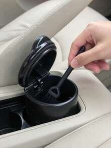 2pcs Car Compartment Design Center Console Ashtray, Solid Color Round Plastic Ashtray, One-Hand Open/Close Trash Can, Portable Home And Car Dual-Use Accessory, Back To School Supplies, Lightweight And Portable - Multicolor - View 9
