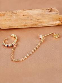 1 Piece 18K Gold Plated Chain Dangle Drop Earrings And Zirconia Pendant Hoop Earring For Women Vacation Party Jewelry Accessories - Chain Earrings 1PC - View 5