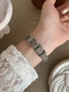 1件女款圓形石英手錶，灰色可調節PU錶帶，鑲鑽錶盤，適合日常穿戴與派對 - 灰色 - 查看 5