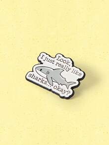 Popjeli 1Pc Cute Shark Enamel Pin - "Look, I Really Like Sharks... Okay?" Alloy Brooch Badge - Multicolor - View 2