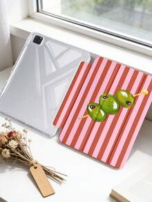 1件粉色條紋橄欖平板保護殼，適用於 iPad Mini6/Mini7/10.2/10.5/10.9 (Air4-Air8)/Pro 11/10th Gen/A16/Pro 11 2024 機型，彩繪圖案平板保護殼，全透明壓克力背殼，三折支架，自動休眠/喚醒，內置筆槽，不含筆，部分機型附相機框 - 彩色 - 查看 6